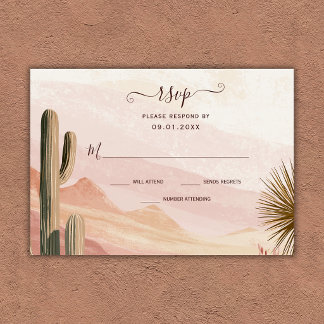 Cartons Réponse Mariage Bohème Sud-Ouest aquarelle désert cactus