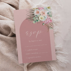 Cartons Réponse Mariage Bohème Tropical Floral Rose Poussiéreux Ar