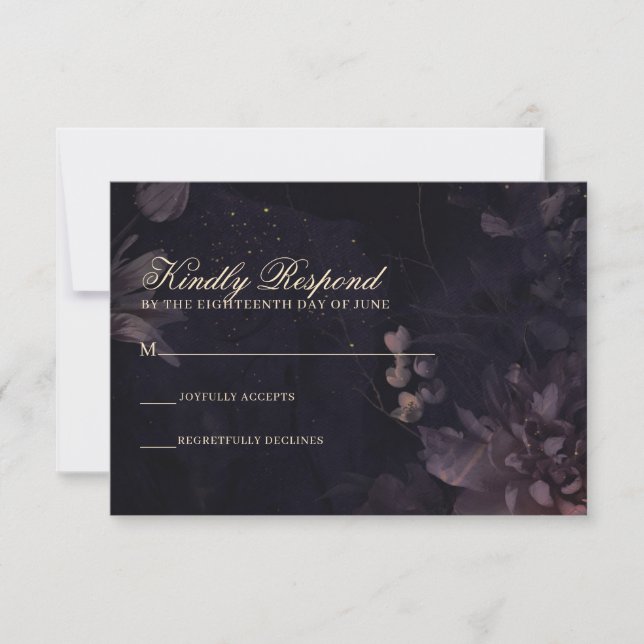Cartons Réponse Mariage bohémien mauve gothique floral (Devant)