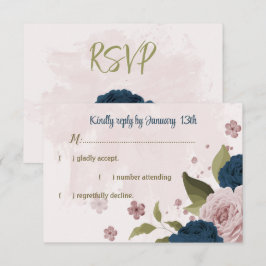 Cartons Réponse mariage botanique bleu marine rose