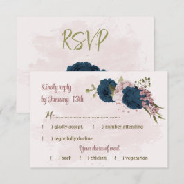 Cartons Réponse mariage botanique bleu marine rose