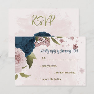 Cartons Réponse mariage botanique bleu marine rose