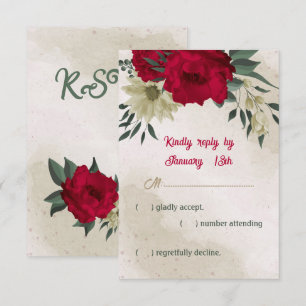 Cartons Réponse mariage botanique des fleurs jaune pâle rouge