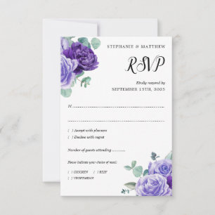 Cartons Réponse Mariage botanique d'Eucalyptus aux fleurs violette
