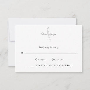 Cartons Réponse Mariage Botanique Élégant Minimaliste Blanc