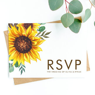 Cartons Réponse Mariage botanique floral de tournesol moderne