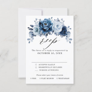 Cartons Réponse Mariage botanique floral en bleu ardoise marine po