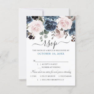 Cartons Réponse Mariage Botanique Floral Rose Pâle Bleu Poussiéreu
