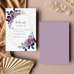 Cartons Réponse Mariage botanique géométrique floral violet