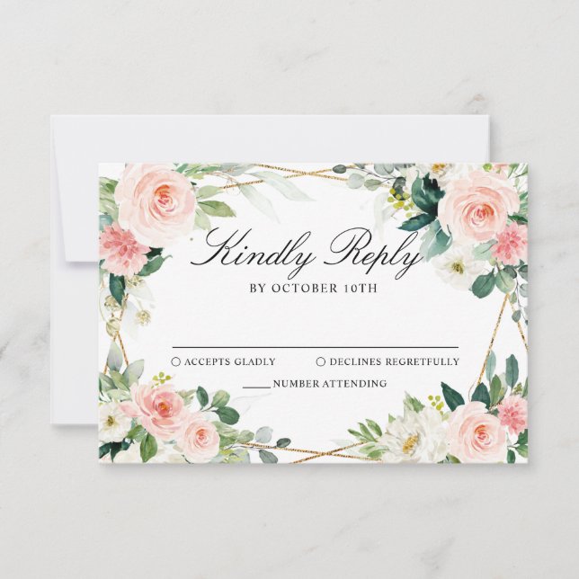 Cartons Réponse Mariage botanique géométrique rose pâle (Devant)