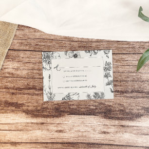 Cartons Réponse Mariage botanique monochrome vintage