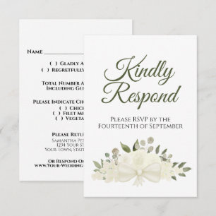 Cartons Réponse Mariage Bouquet Floral Blanc ou Ivoire Rustique