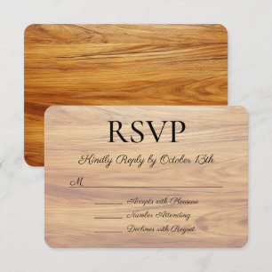 Cartons Réponse Mariage Calligraphié de Style Bois de Teck Faux