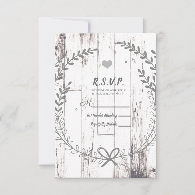 Cartons Réponse Mariage campagnard de ferme rustique en bois blanc (Devant)