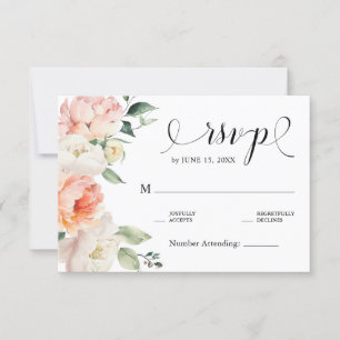 Cartons Réponse Mariage campagnard floral romantique à pivoines ro
