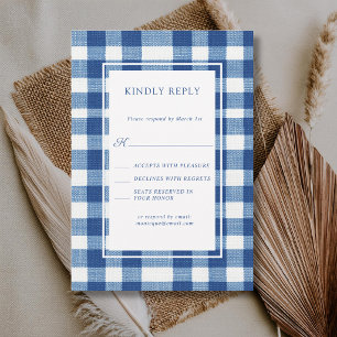Cartons Réponse Mariage carreaux Gingham Bleu Bébé et Navy Classiq