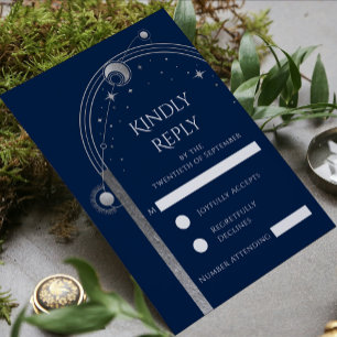 Cartons Réponse Mariage Céleste Bleu Argent Soleil Lune Étoiles