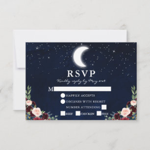 Cartons Réponse Mariage céleste Blue Sky Moon Stars Floral Repas