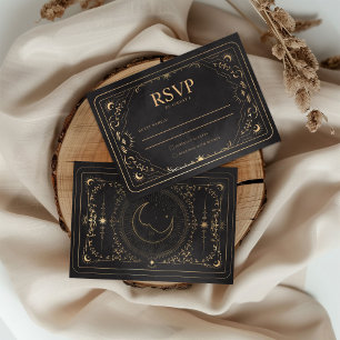 Cartons Réponse Mariage céleste de Tarot noir et de Faux Gold