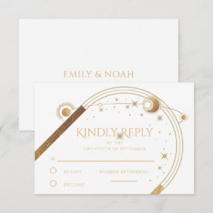 Cartons Réponse Mariage céleste d'or blanc mystique