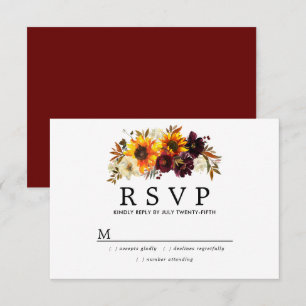 Cartons Réponse Mariage Champêtre Bourguignon Rouge Floral