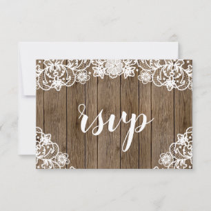 Cartons Réponse Mariage Champêtre en Bois de Grange Blanc avec Cal