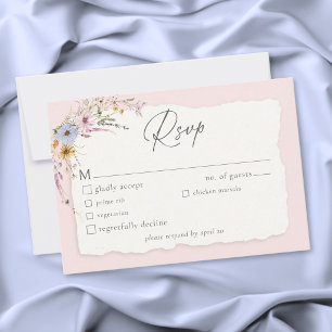 Cartons Réponse Mariage Champêtre Fleurs Sauvages Rose Pâle Romant