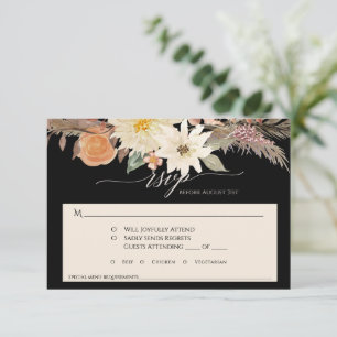 Cartons Réponse Mariage Champêtre Floral Noir et Brun Herbe de Pam