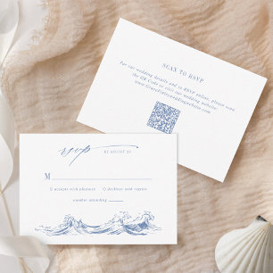 Cartons Réponse Mariage chic moderne côtier bleu avec QR Code