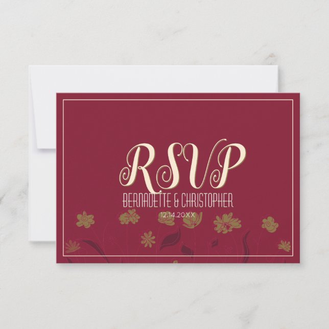 Cartons Réponse Mariage Chic Moderne Élégant Simple Vin Rouge (Devant)