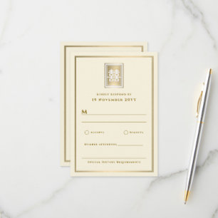 Cartons Réponse Mariage chinois élégant Gold Double Happiness