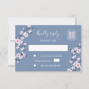 Cartons Réponse Mariage chinois en fleurs de cerisier rose poussié