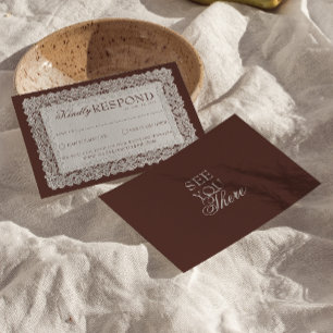 Cartons Réponse Mariage Classe Chocolat Brun Dentelle Vieille Fort