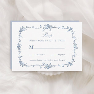 Cartons Réponse Mariage classique à cadre bleu victorien Floral
