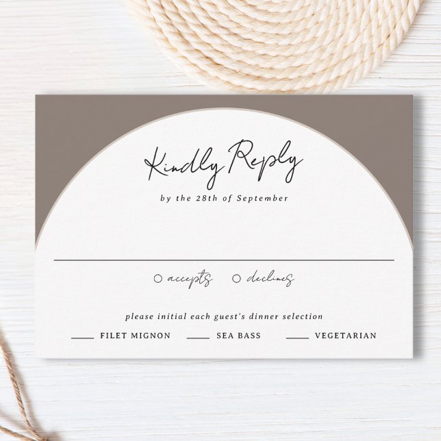 Cartons Réponse Mariage classique Arché Dôme moderne Taupe Mariage (Classic Arched Wedding Dome Modern Taupe Wedding RSVP Card)