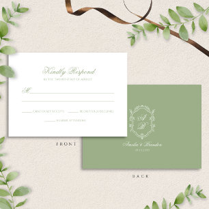 Cartons Réponse Mariage classique au vert sauge avec monogramme fl