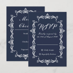 Cartons Réponse Mariage Classique Bleu Nuit Profond avec Cadre Orn