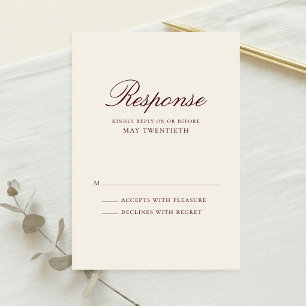 Cartons Réponse Mariage Classique Élégant Bourgogne et Crème