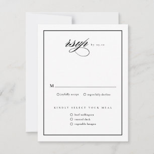 Cartons Réponse Mariage Classique Élégant Écriture Noir et Blanc