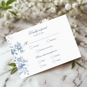 Cartons Réponse Mariage Classique Fleurs et Rubans Bleu Français