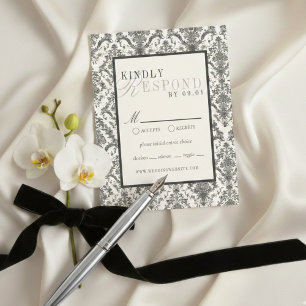 Cartons Réponse Mariage Classique Ivoire à Motif Rococo Damassé
