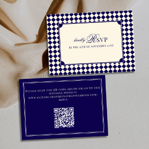 Cartons Réponse Mariage Code QR Argent Ancien à Carreaux de la Mar