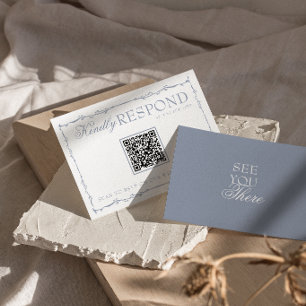 Cartons Réponse Mariage Code QR Floral Bleu Poussiéreux Vieille Fo