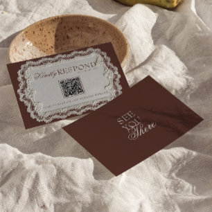 Cartons Réponse Mariage Code QR Rétro Dentelle Brun Chocolat Vinta