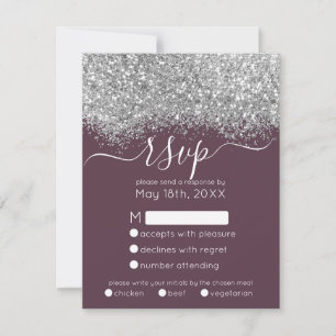 Cartons Réponse Mariage Confetti Parties scintillant violet argent