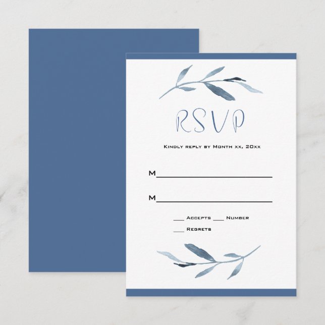 Cartons Réponse Mariage couleur bleu et blanc (Devant / Derrière)