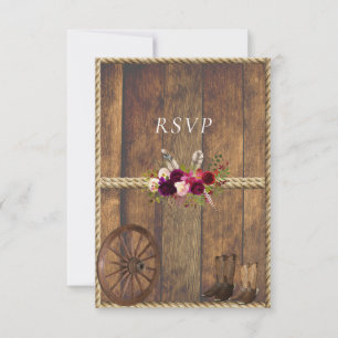 Cartons Réponse Mariage Country Western Roses Roses Fleurs Cordes 