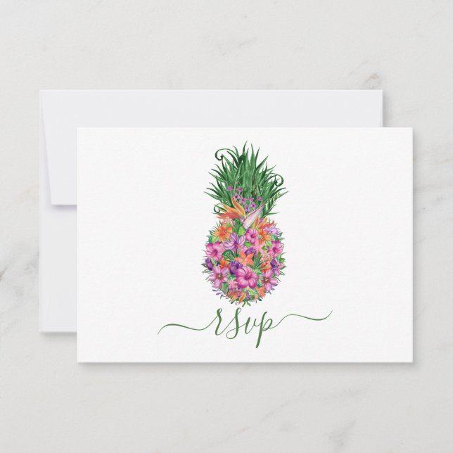 Cartons Réponse Mariage d'ananas floral tropical Choix (Devant)
