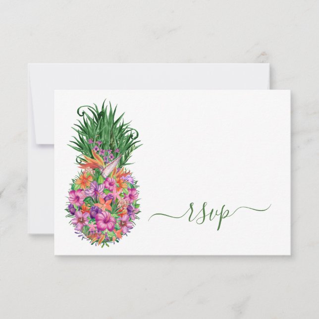 Cartons Réponse Mariage d'ananas floral tropical Choix (Devant)
