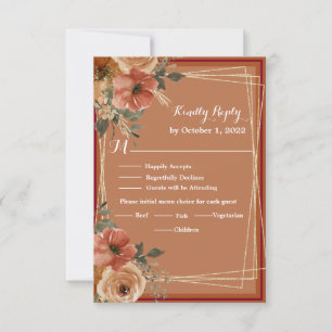 Cartons Réponse Mariage d'aquarelle à fleurs en terre cuite Boho F